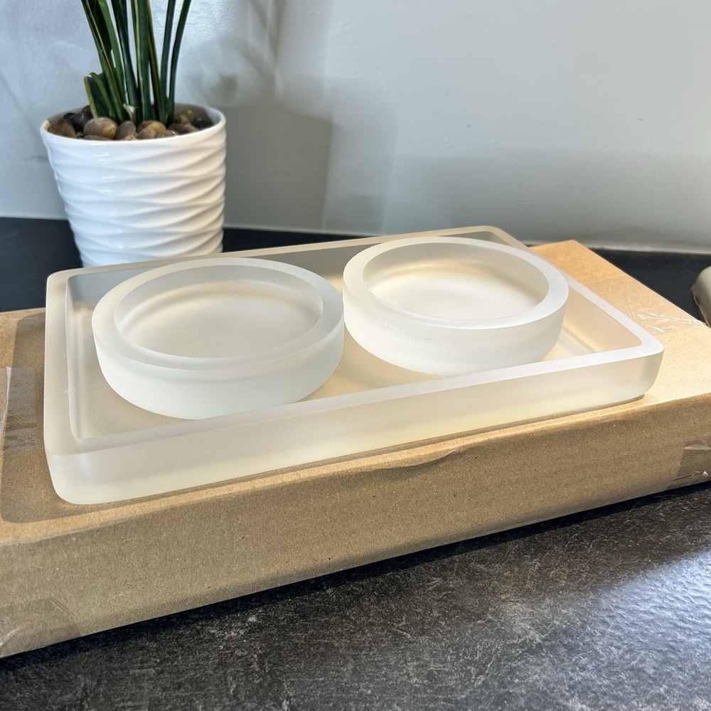 NEW Labrazel Honed Resin Matte Clear‎ 3 Pc Bathroom Tray & Soap Dish RETIRED
